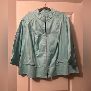 NWT AVENUE BLUE JACKET WITH SILVER ZIPPER DETAILS SIZE 26/28 TEAL/AQUA BLUE